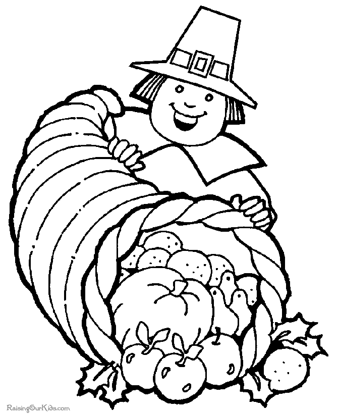 Free Thanksgiving cornucopia coloring page