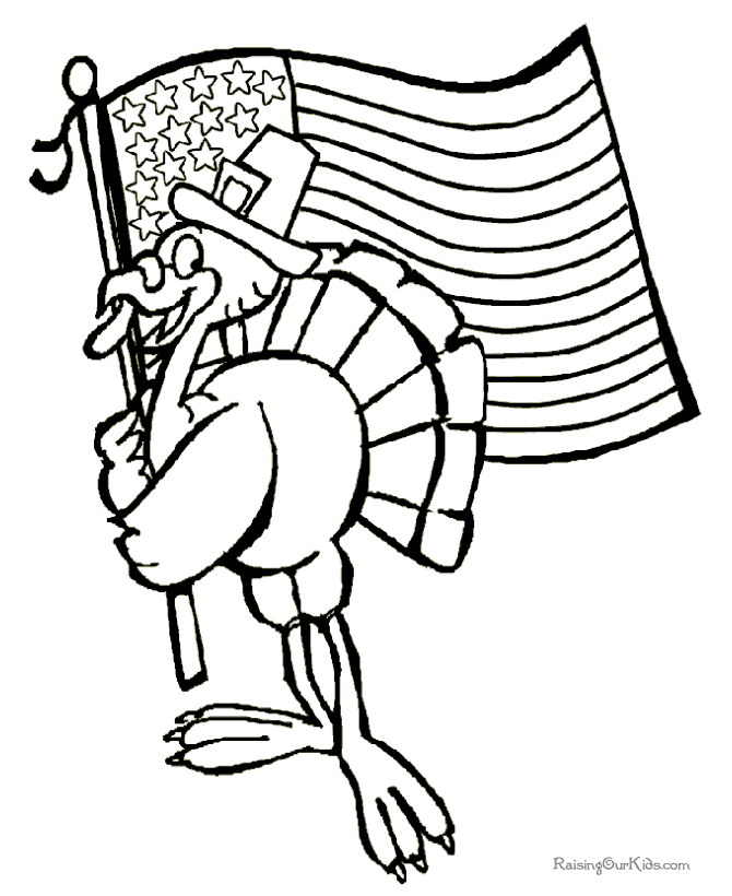 Patriotic turkey Thanksgiving coloring pages