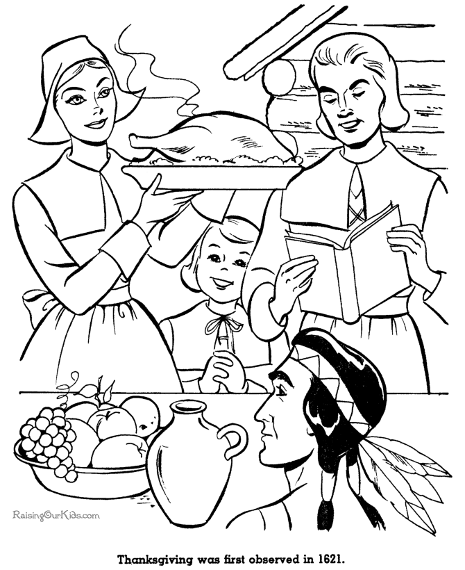 Thanksgiving dinner coloring page to print